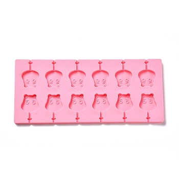 DIY Lollipop Making Food Grade Silicone Molds, Candy Molds, Hippo's Head, 12 Cavities, Pink, 115x264x8mm, Inner Diameter: 32x32mm, Fit for 3mm Stick