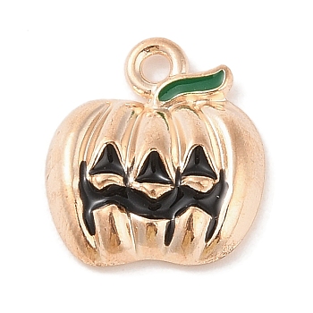 Halloween Theme Alloy Enamel Pendants, Light Gold, Pumpkin Charm, Black, 19.5x17.5x4.5mm, Hole: 2mm