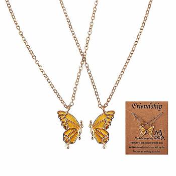 2Pcs Matching Butterfly Pendant Necklaces Set, Alloy Couple Necklace for Mother Daughter Friends, Light Gold, Yellow, 17.72 inch(45cm)