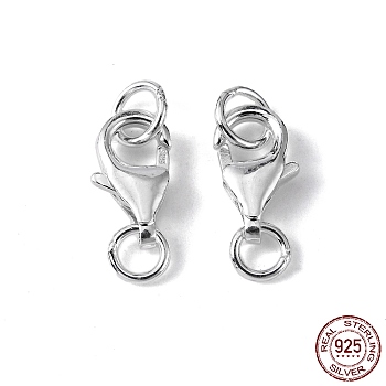 925 Sterling Silver Lobster Claw Clasps, with Jump Rings, Silver, 11x7x4mm, Hole: 3mm and 4mm