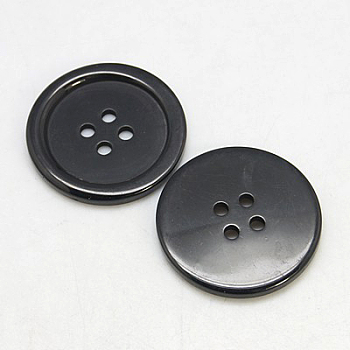 Resin Buttons, Dyed, Flat Round, Black, 11x2mm, Hole: 1mm, 980pcs/bag