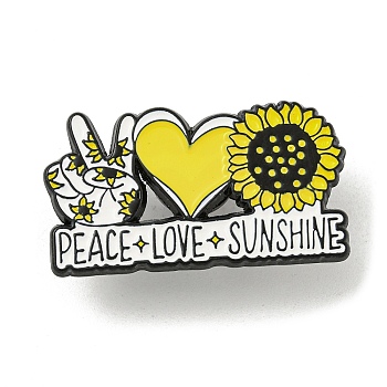 Zinc Alloy Brooches, Enamel Pins for Backpack, Flower & Heart, Yellow, 19.5x35x1.5mm