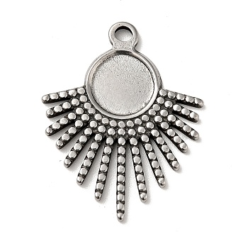 Tibetan Style 304 Stainless Steel Pendant Cabochon Settings, Sun, Antique Silver, Tray: 8mm, 26x20.5x1.5mm, Hole: 1.8mm