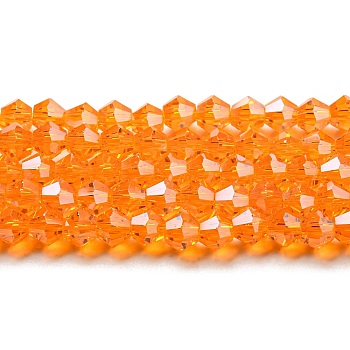 Transparent Electroplate Glass Beads Strands, Pearl Luster Plated, Faceted, Bicone, Orange, 4x4mm, Hole: 0.8mm, about 82~85pcs/strand, 12.01~12.2 inch(30.5~31cm)