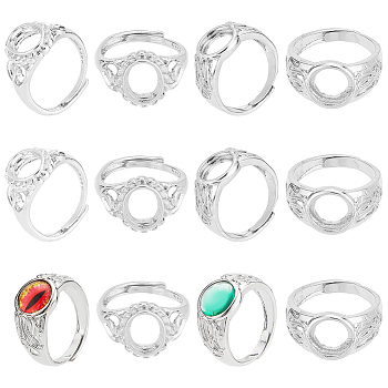 12Pcs 2 Style Adjustable Brass Ring Shanks, Bezel Cup Ring Settings, Platinum, Inner Diameter: 18~19mm, Tray: 10x8~10mm, 6Pcs/style