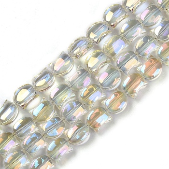 Electroplate Glass Beads Strands, Full Rainbow Plated, Cat Shape, Honeydew, 8x10x5mm, Hole: 1mm, about 65pcs/strand, 24.41''(62cm)