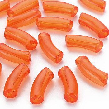 Transparent Acrylic Beads, Curved Tube, Dark Orange, 32x9.5x8mm, Hole: 1.8mm, about 330pcs/500g