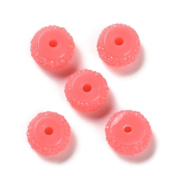 Opaque Resin Beads, Textured Rondelle, Light Coral, 12x7mm, Hole: 2.5mm