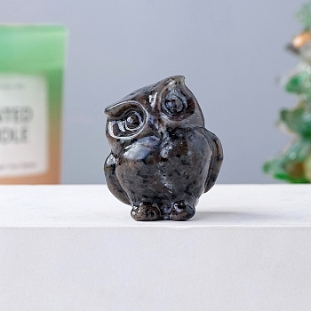 Natural Syenite Carved Healing Owl Figurines, Reiki Energy Stone Display Decorations, 35x30mm
