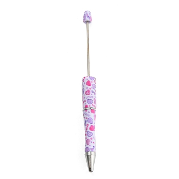 Valentine's Day Theme Heart Pattern Plastic with Iron Ball-Point Pen, Beadable Pen, for DIY Personalized Pen with Jewelry Beads, Colorful, 147x11.5mm