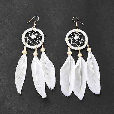 Feather Woven Net Chandelier Earrings(EJEW-H090-01E)-2