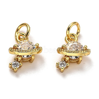 Real 18K Gold Plated Clear Planet Brass+Cubic Zirconia Charms