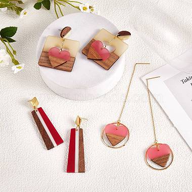 3 Pairs 3 Style Heart & Trapezoid & Square Resin & Walnut Wood Dangle Stud Earring(EJEW-SW00014-01)-3