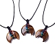 Adjustable Natural Tiger Eye Double Horn Pendant Necklace with Wax Cord for Women(NJEW-B086-01E)-1