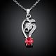 Silver Plated Brass Cubic Zirconia Heart Pendant Necklaces(BB03284-A)-2