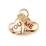 Valentine's Day Brass Enamel Pendants, Heart with Word YOU ME Charms, Golden, 11x15x4.5mm, Hole: 3.5mm(KK-H274-04G)