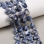 Natural Blue Spot Jasper Beads Strands, Puffy Heart, Top Drilled, with Seed Beads, 10.7~11.5x11.6~12.3x5.4~6.3mm, Hole: 1.2~1.3mm, about 28pcs/strand, 15.75''(40cm)(G-NH0069-A08)