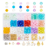 Elite DIY Jewelry Making Finding Kit, Including Glass & Iron & Rhinestone Spacer Beads, Flower & Heart & Windmill & Heart Alloy Enamel Charms, Mixed Color, 507Pcs/box(CCG-PH0001-15)
