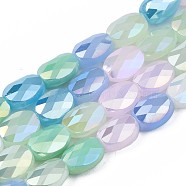 Electroplate Glass Beads Strands, AB Color Plated, Faceted, Oval, Sky Blue, 8x6x4mm, Hole: 1.2mm, about 69~70pcs/strand, 22.83~23.03inch(58~58.5cm)(EGLA-S194-17E)