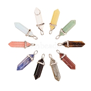 10Pcs 10 Style Natural & Synthetic Gemstone Pendants, with Platinum Tone Brass Findings, Bullet, 39.5x12x11.5mm, Hole: 4.5mm, 1pcs/style(G-CJ0001-72)