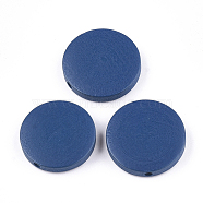 Painted Natural Wood Beads, Flat Round, Marine Blue, 19~20x4~5mm, Hole: 2mm(WOOD-S049-02C-02)