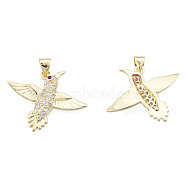 Brass Micro Pave Clear Cubic Zirconia Pendants, with Brass Snap on Bails, Nickel Free, Bird, Real 18K Gold Plated, 22x27x3.5mm, Hole: 3x4mm(ZIRC-N039-251)