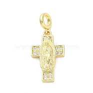 Brass Micro Pave Cubic Zirconia Virgin Mary European Dangle Charms, Large Hole Pendants, Real 16K Gold Plated, 31.5mm, Hole: 4.2mm(KK-D325-27G-04)