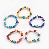 Synthetic Turquoise Beads Kids Stretch Bracelets, Sea Turtle & Starfish/Sea Stars & Round, Mixed Color, 2-1/8 inch(5.5cm)(BJEW-JB03889)