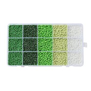 DIY 15 Grids ABS Plastic & Glass Seed Beads Jewelry Making Finding Beads Kits, Rondelle, Green, 2~4.5x1.5~4.5mm, Hole: 0.8~1.2mm(DIY-G119-02E)