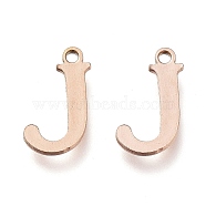 Vacuum Plating  304 Stainless Steel Charms, Laser Cut, Alphabet, Rose Gold, Letter.J, 12x6.5x0.8mm, Hole: 1mm(STAS-H112-J-RG)