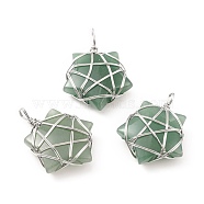 Natural Green Aventurine Pendants, with Platinum Tone Copper Wire Wrapped, Cadmium Free & Lead Free, Star, 37~41x29~31x9~11mm, Hole: 4.5~6mm(G-D458-07P-04-RS)