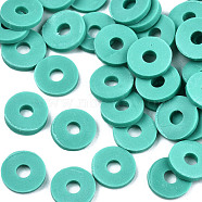 Handmade Polymer Clay Beads, for DIY Jewelry Crafts Supplies, Disc/Flat Round, Heishi Beads, Light Sea Green, 6x1mm, Hole: 2mm, about 916pcs/39g(X-CLAY-Q251-6.0mm-48)