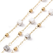 Natural Howlite Square Beaded Chains, with Golden 304 Stainless Steel Findings, Unwelded, 2~3x2~2.5x2~2.5mm, about 3.28 Feet(1m)/Box(AJEW-SZ0002-43B)