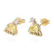 Brass Micro Pave Cubic Zirconia Stud Earrings, with Ear Nuts, Meteor, Cadmium Free & Nickel Free & Lead Free, Yellow, Real 16K Gold Plated, 10x7mm, Pin: 0.7mm(EJEW-S210-005-NR)