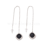Long Chain with Enamel Rhombus Dangle Stud Earrings, 304 Stainless Steel Ear Thread for Women, Stainless Steel Color, 104mm, Pin: 1mm(EJEW-A067-03P)