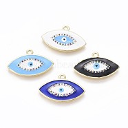 Golden Plated Brass Micro Pave Colorful Cubic Zirconia Pendants, with Enamel, Horse Eye, Mixed Color, 15x24x2.5mm, Hole: 1.8mm(KK-F807-25-G)