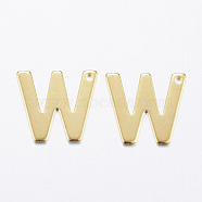 304 Stainless Steel Charms, Letter.W, Real 18K Gold Plated, 11x12x0.8mm, Hole: 1mm(X-STAS-P141-W)