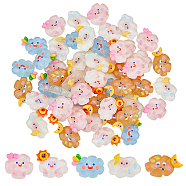 50Pcs 5 Styles Translucent Cloud Resin Cabochons, Glitter Cartoon Cloud Cabochons for Jewelry Making, Sun & Heart & Moon & Lightning Bolt & Rainbow, Mixed Color, 17~22x21.5~28x7~9mm, 10pcs/style(RESI-FH0001-59)