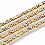 Electroplate Non-magnetic Synthetic Hematite Beads Strands, Flat Round, Real 18K Gold Plated, 2x1mm, Hole: 0.5mm, about 354~361pcs/strand, 15.75 inch~15.94 inch(40cm~40.5cm)(G-T114-85G)