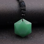 Natural Green Aventurine Pendant Necklaces, Hexagon, 20.08~31.50 inch(51~80cm)(PW-WG41900-04)
