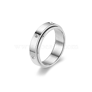 Rotating 201 Stainless Steel Finger Rings for Men Women, with Rhinestone, Stainless Steel Color, US Size 7(17.3mm)(PW-WGF9BE0-01)