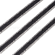 Beadthoven Hotfix with Two Rows Rhinestone, Hot Melt Adhesive on the Back, Costume Accessories, Rectangle, Black, 9mm(DIY-BT0001-26)