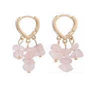 Natural Rose Quartz Chips Dangle Hoop Earrings, Brass Jewelry for Women, Golden, 35mm, Pin: 1mm(EJEW-JE04884-02)