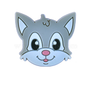 Cat Head Silicone Beads, DIY Nursing Necklaces and Bracelets Making, Chewing Pendants For Teethers, Light Grey, 35x30x6.5mm, Hole: 2mm(FIND-SZC0014-280)
