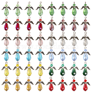 48Pcs 12 Color Electroplate Glass Pendants, Faceted Angel Charms, with Platinum Tone Iron Loops, Mixed Color, 30x20x10mm, Hole: 3mm, 4Pcs/color(PALLOY-AB00110)
