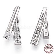 Rhodium Plated 925 Sterling Silver Micro Pave Cubic Zirconia Pendants, with Jump Ring, Diagonal Charms, Nickel Free, Real Platinum Plated, 17.5x7.5x5mm, Hole: 2.5x3.5mm(STER-T004-17P)