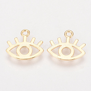 Brass Charms, Nickel Free, Real 18K Gold Plated, Eye, Golden, 11.5x13x1mm, Hole: 1mm(KK-Q735-389G)