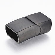 304 Stainless Steel Magnetic Clasps with Glue-in Ends, Rectangle, Gunmetal, 23.5x13x8mm, Hole: 6x12mm(X-STAS-F130-11B)