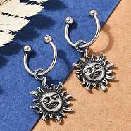 Sun 316 Surgical Stainless Steel Dangle Half Hoop Earrings for Women, Antique Silver, 29x14mm(EJEW-G416-47AS)