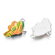 Printed Alloy Pendants, with Enamel, Butterfly, Platinum, Yellow Green, 24.5x16x2mm, Hole: 2mm(PALLOY-R111-25C)